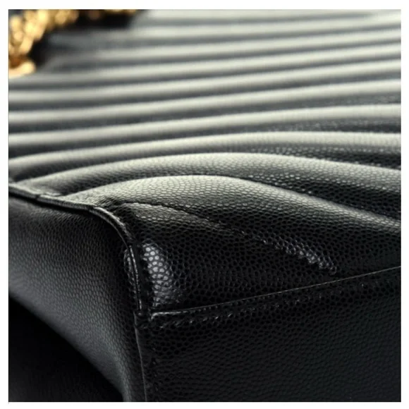 YSL Grain De Poudre Matelasse Chevron Medium Tribeca Shopping Bag Black 🖤 - Picture 8 of 13